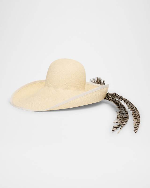 Large Brim Hat W/ Pheasant Feathers